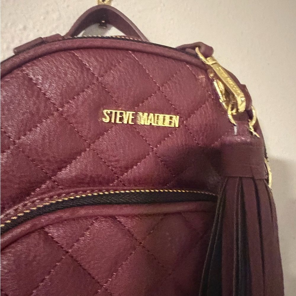 Steve Madden Quilted Mini Backpack in Burgundy with Gold Hardware - Picture 5 of 8